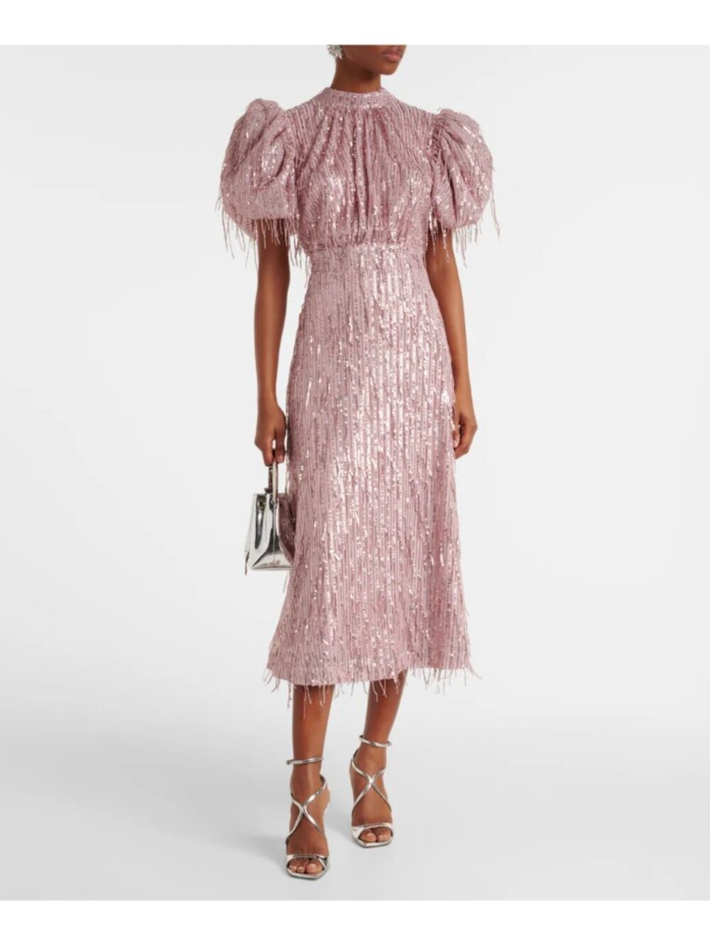 ROTATE Birger Christensen Dawn Sequin Fringe Midi Dress Pink US 4 $700 MSRP